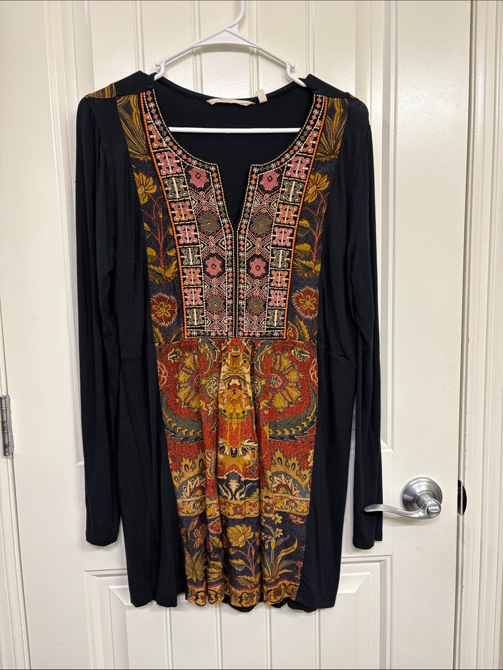 Soft Surroundings Black Tunic with Multicolor Boho Embroidery Mixed Media